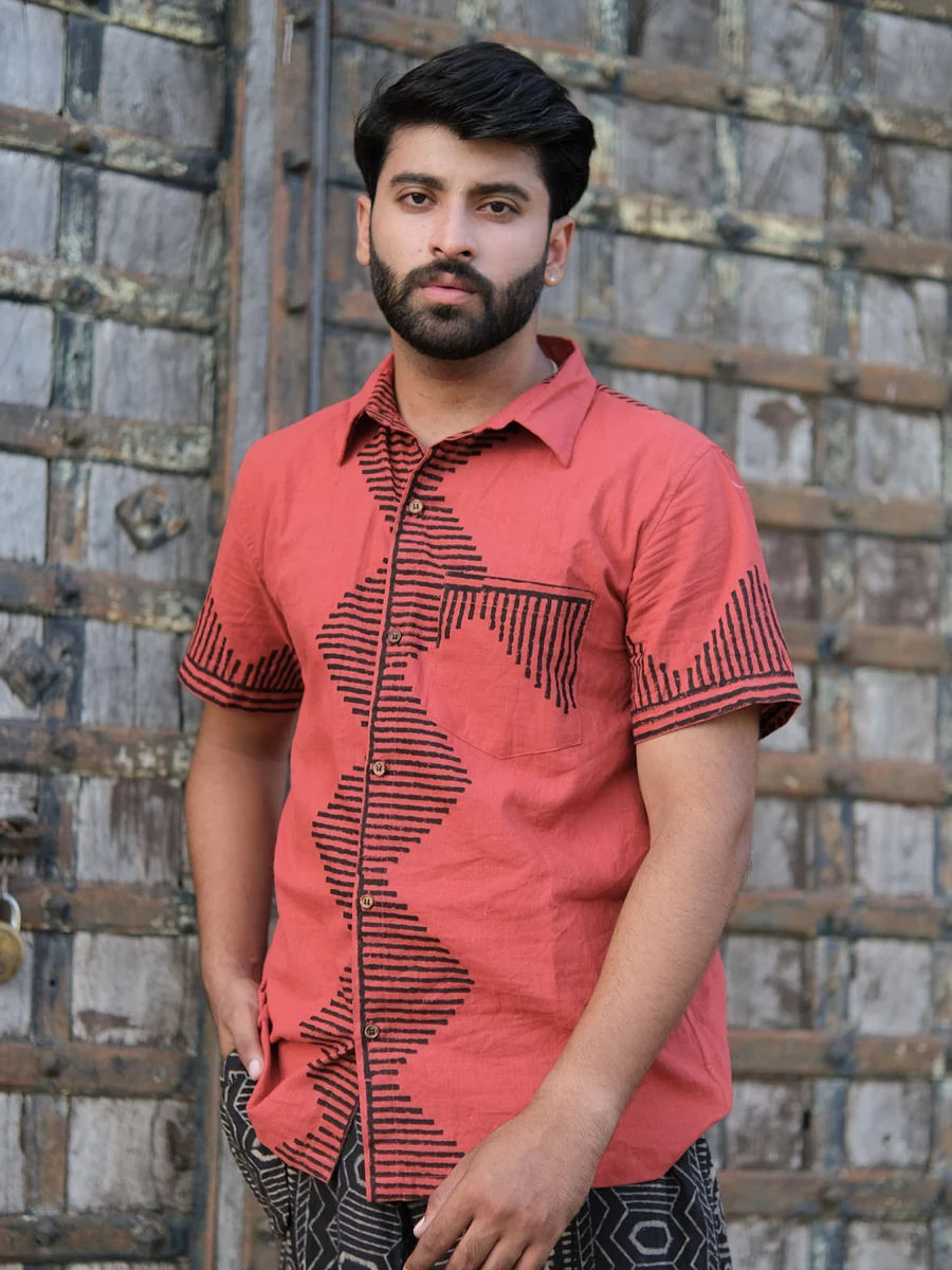 Rudra Cotton Shirt with Black Tribal Block Print